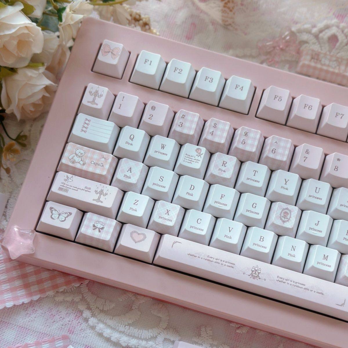 Pink and white love-themed PBT keycap set – view 5