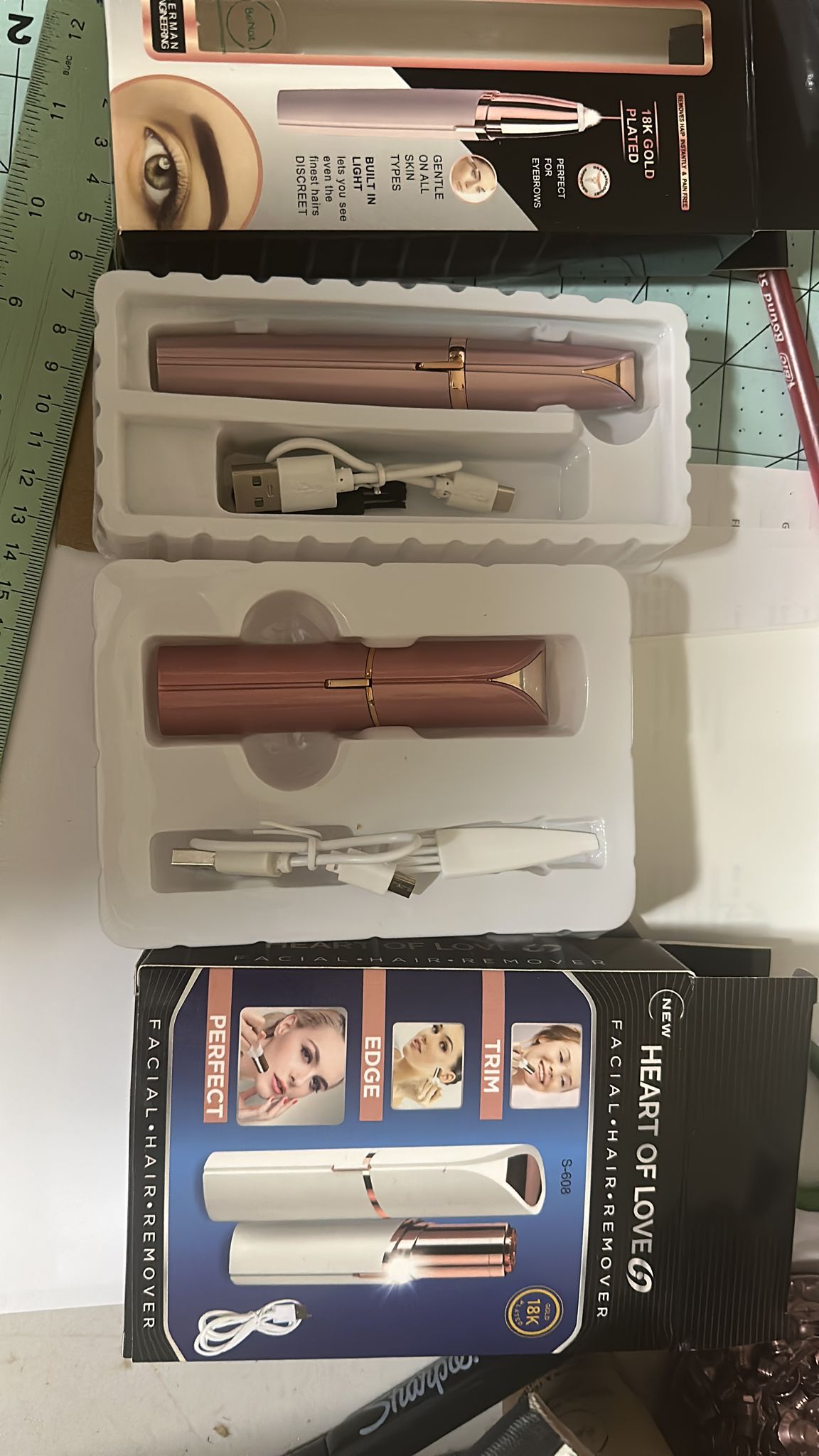 Rechargeable Facial & Eyebrow Trimmer Set - Painless Hair Remover 2-Piece Kit