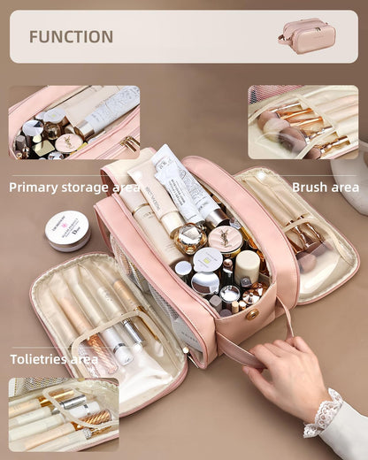 Pink travel makeup bag with wide opening – view 5