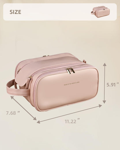 Pink travel makeup bag with wide opening – view 3