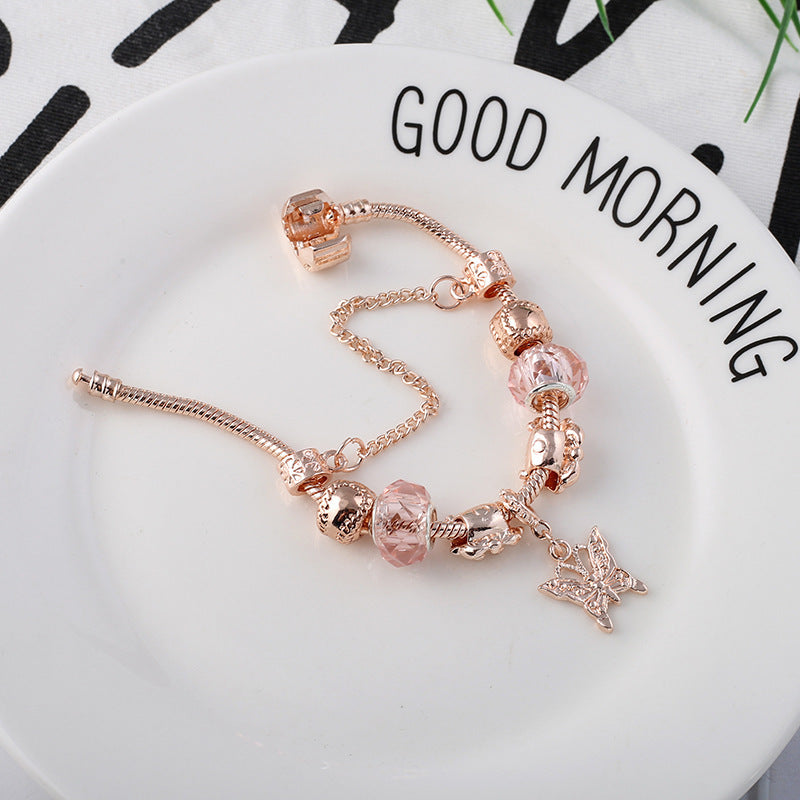 Geometric Rose Gold Bracelet - Butterfly Charm Bracelet Women's Jewelry