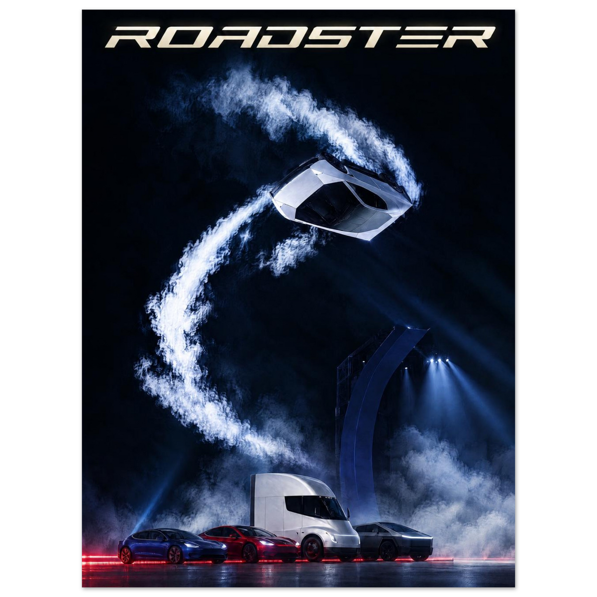Tesla Roadster kickflip poster – view 1