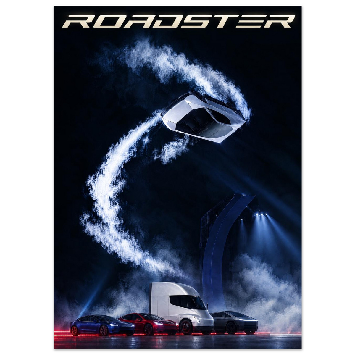 Tesla Roadster kickflip poster – view 2