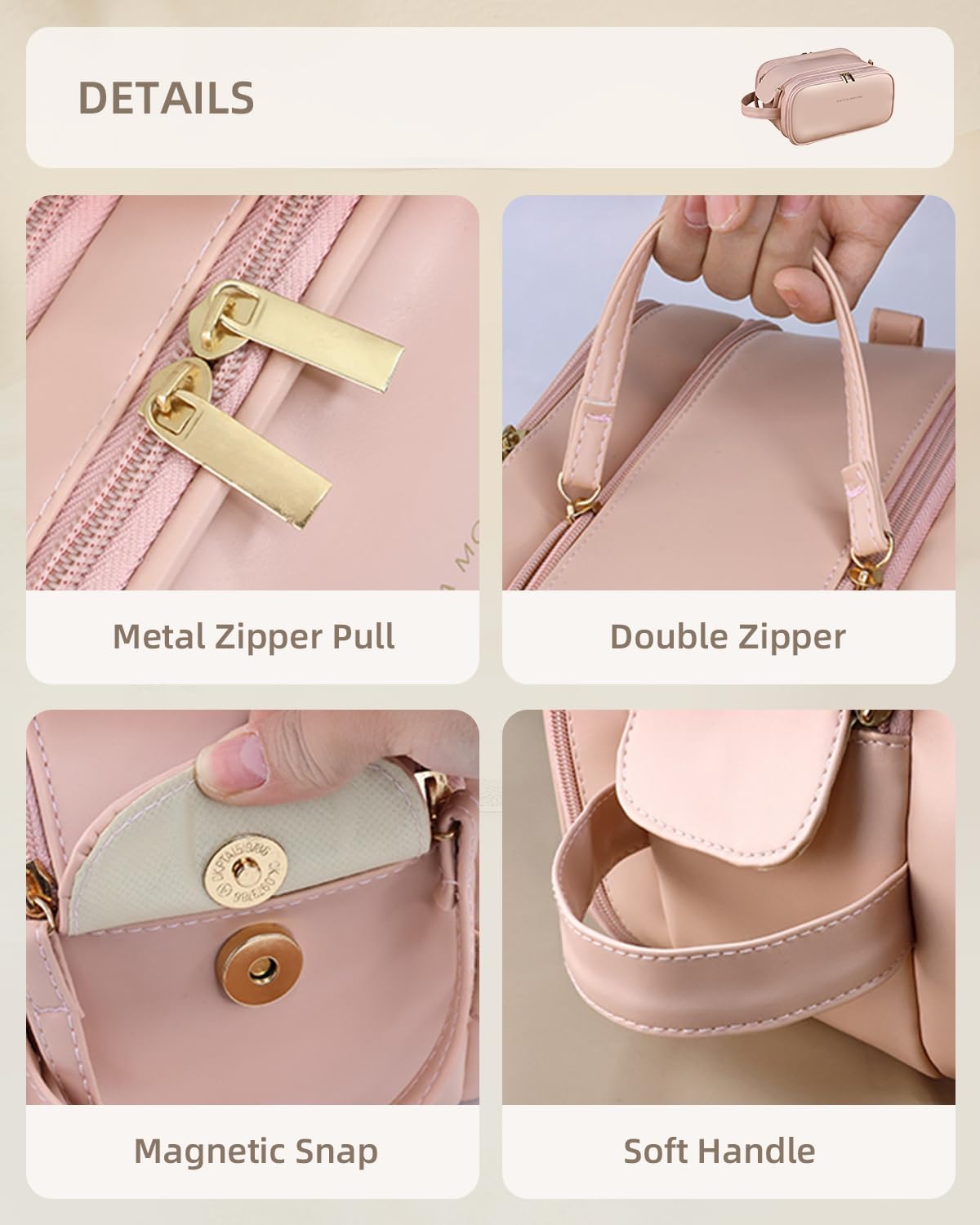 Pink travel makeup bag with wide opening – view 4