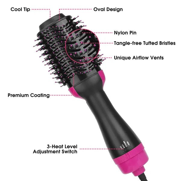 4-in-1 Hot Air Styling Brush - Hair Dryer Volumizer Straightener Curler Comb