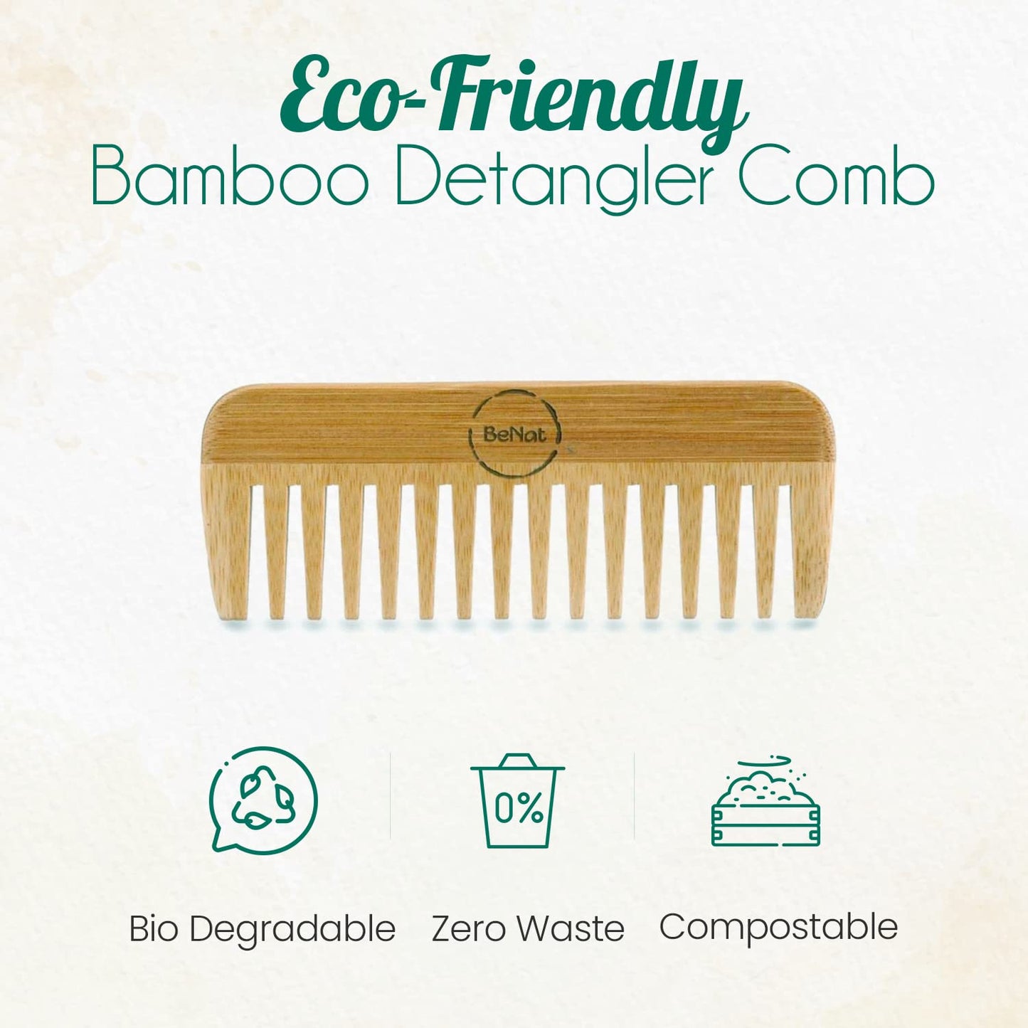 All-Natural Bamboo Hair Comb - Eco-Friendly Detangling Comb for All Hair Types