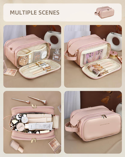 Pink travel makeup bag with wide opening – view 7