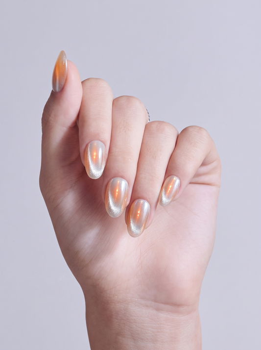 Glitter Orange Cat Eye Press-On Nails – 10PCS