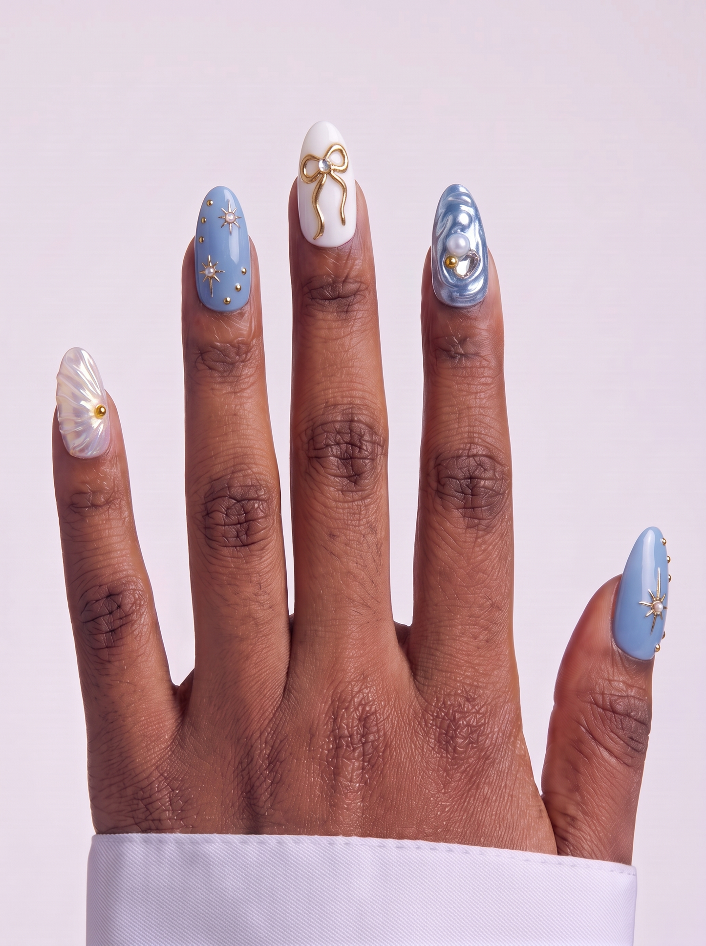 Pink Gilded Almond False Nails – Reusable Press-On Set