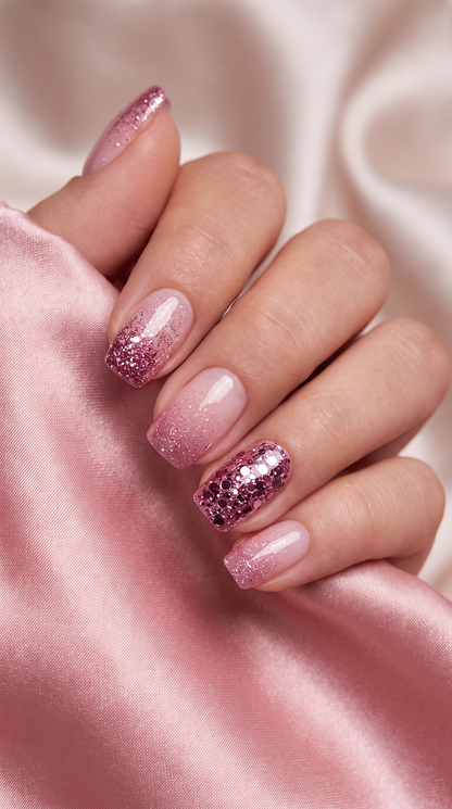 Purple Ombre Glossy Press On Nails ✨ Short Square Bling Glitter Acrylics (24pc)