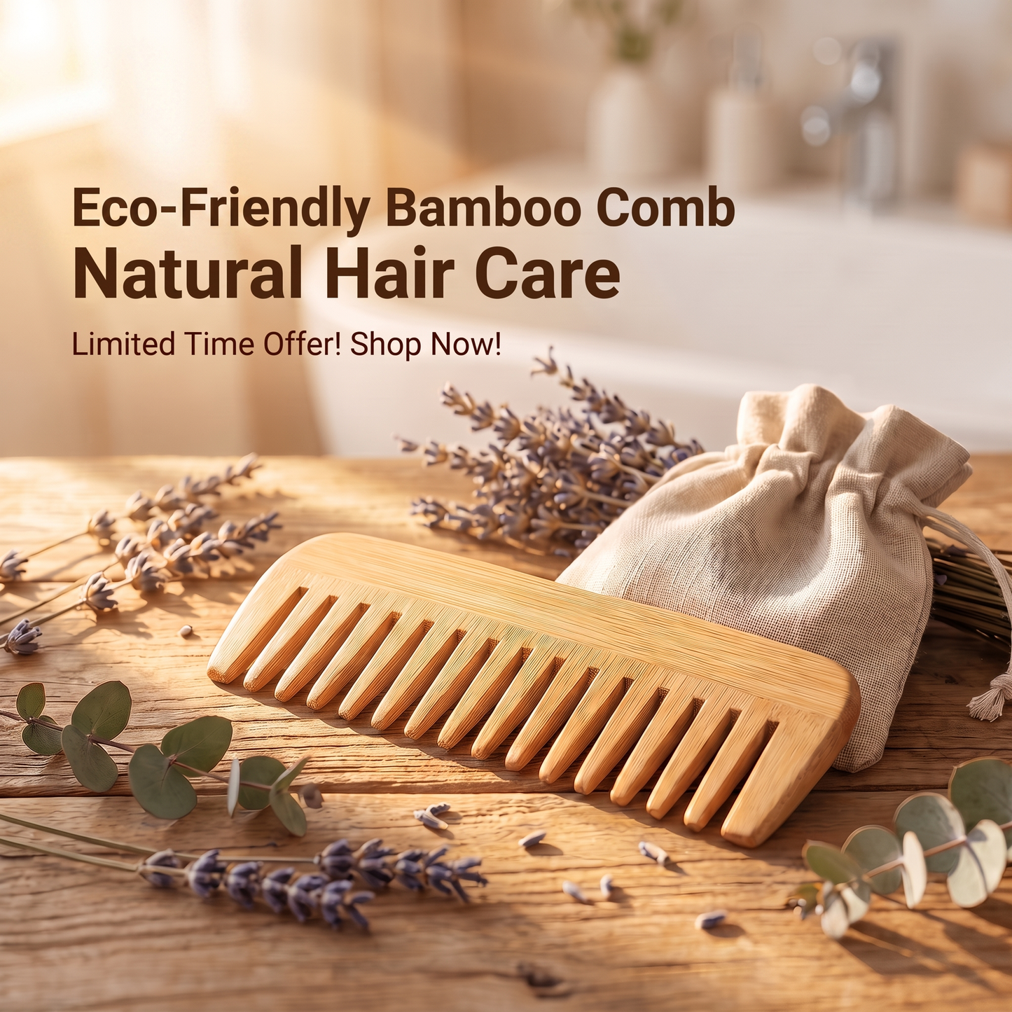 All-Natural Bamboo Hair Comb - Eco-Friendly Detangling Comb for All Hair Types