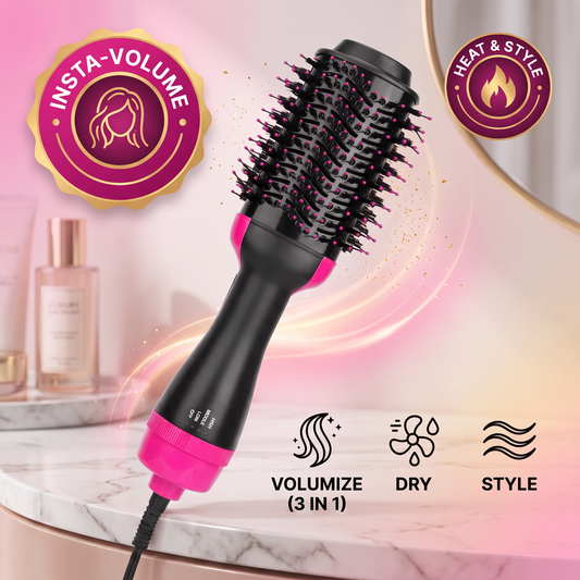 4-in-1 Hot Air Styling Brush - Hair Dryer Volumizer Straightener Curler Comb