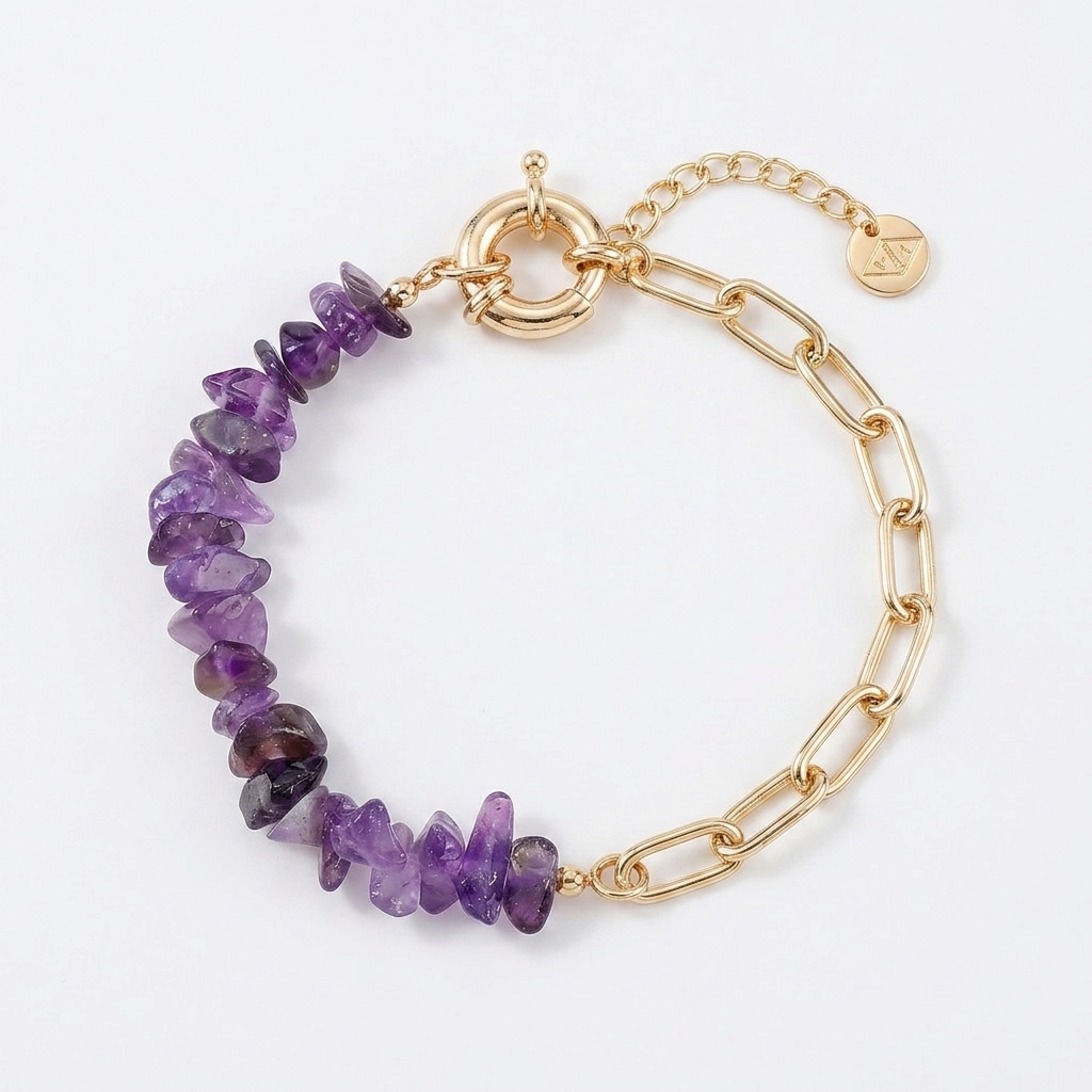 Purple Chain Bracelet - Geometric Stainless Steel Adjustable Bracelet